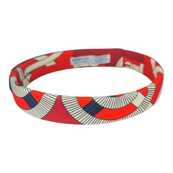 HERMES Headband Made in France One Size Fits All Hairband Wine Red White Navy main image 12